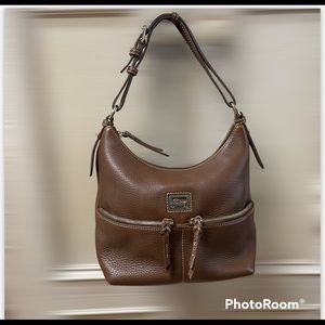 Dooney & Bourke brown pebbled leather tote with pink lining